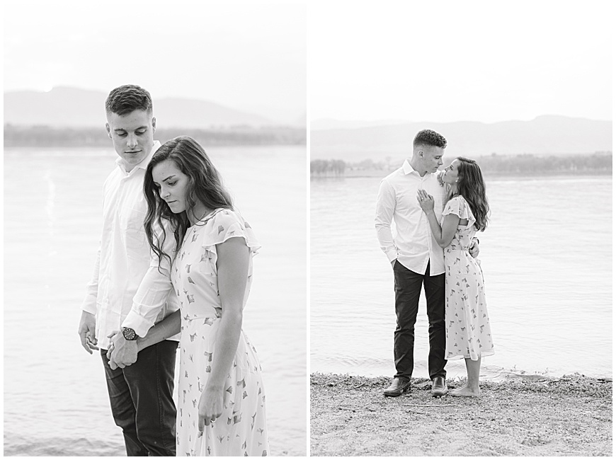 Couple on beach engagement photos at Chatfield State Park