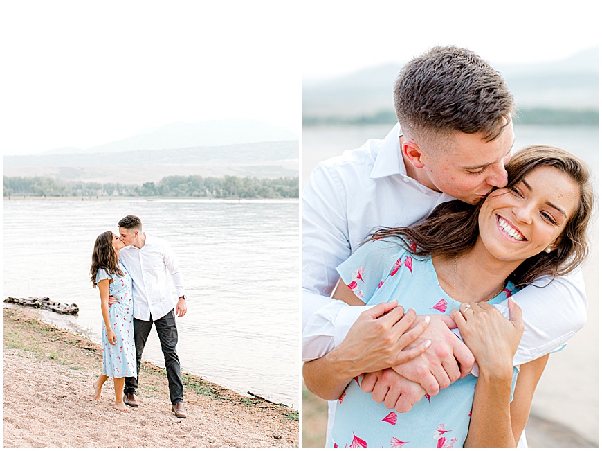 Couple on beach engagement photos at Chatfield State Park