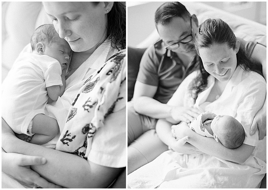 Membership photography session featuring mom and dad holding newborn baby during their Denver Newborn Session