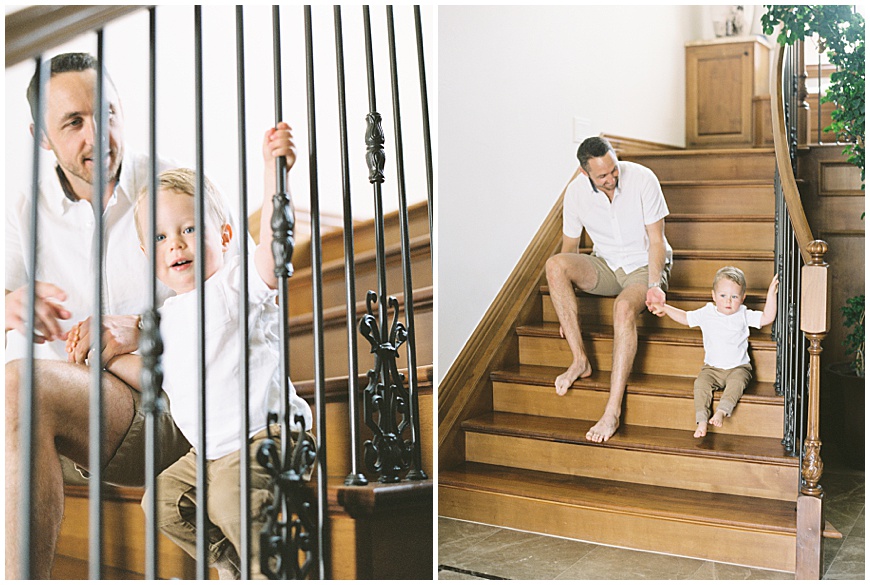 father and son on stairs