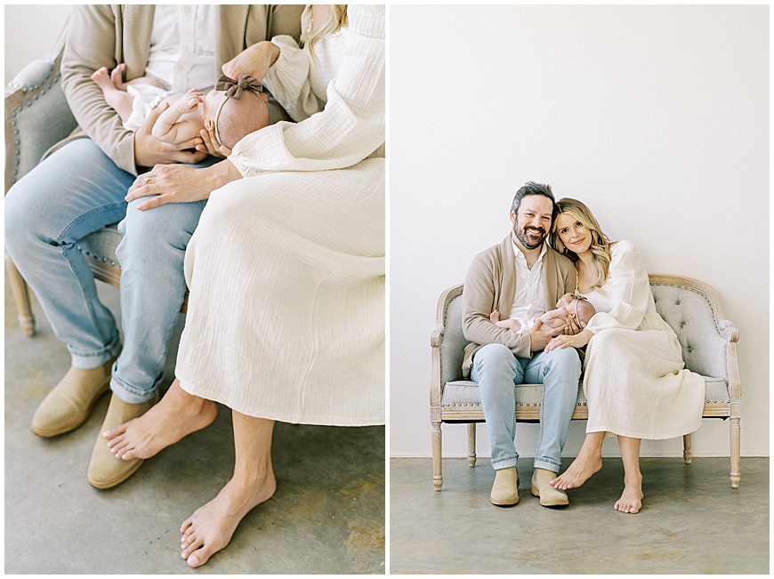Mother, father and newborn baby during newborn session