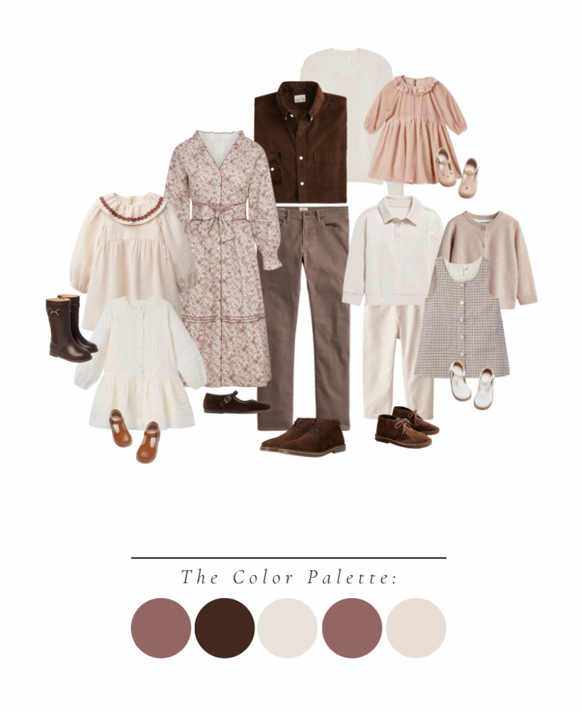 “Romantic fall family photo outfits in Greenville SC”
Flowing dusty rose dresses, olive sweaters, and cream layers.